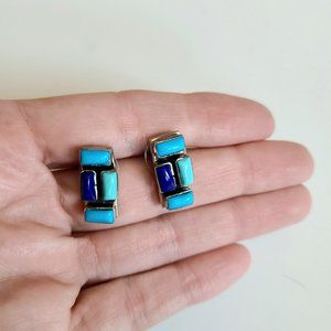 Sterling silver earrings with different shades of blue Turquoise stones.